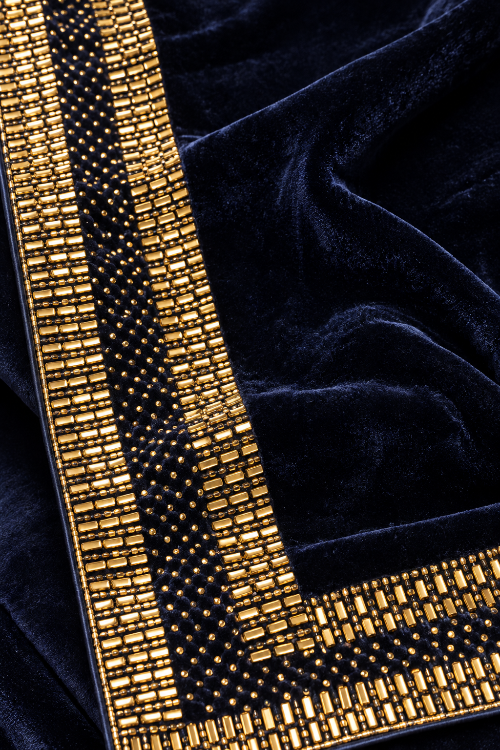 Midnight Noor Navy Blue Velvet Shawl with Gold Border | Rawayat London