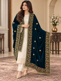 Royal Meher Royal Blue Velvet Shawl with Gold Embellished Border | Rawayat London