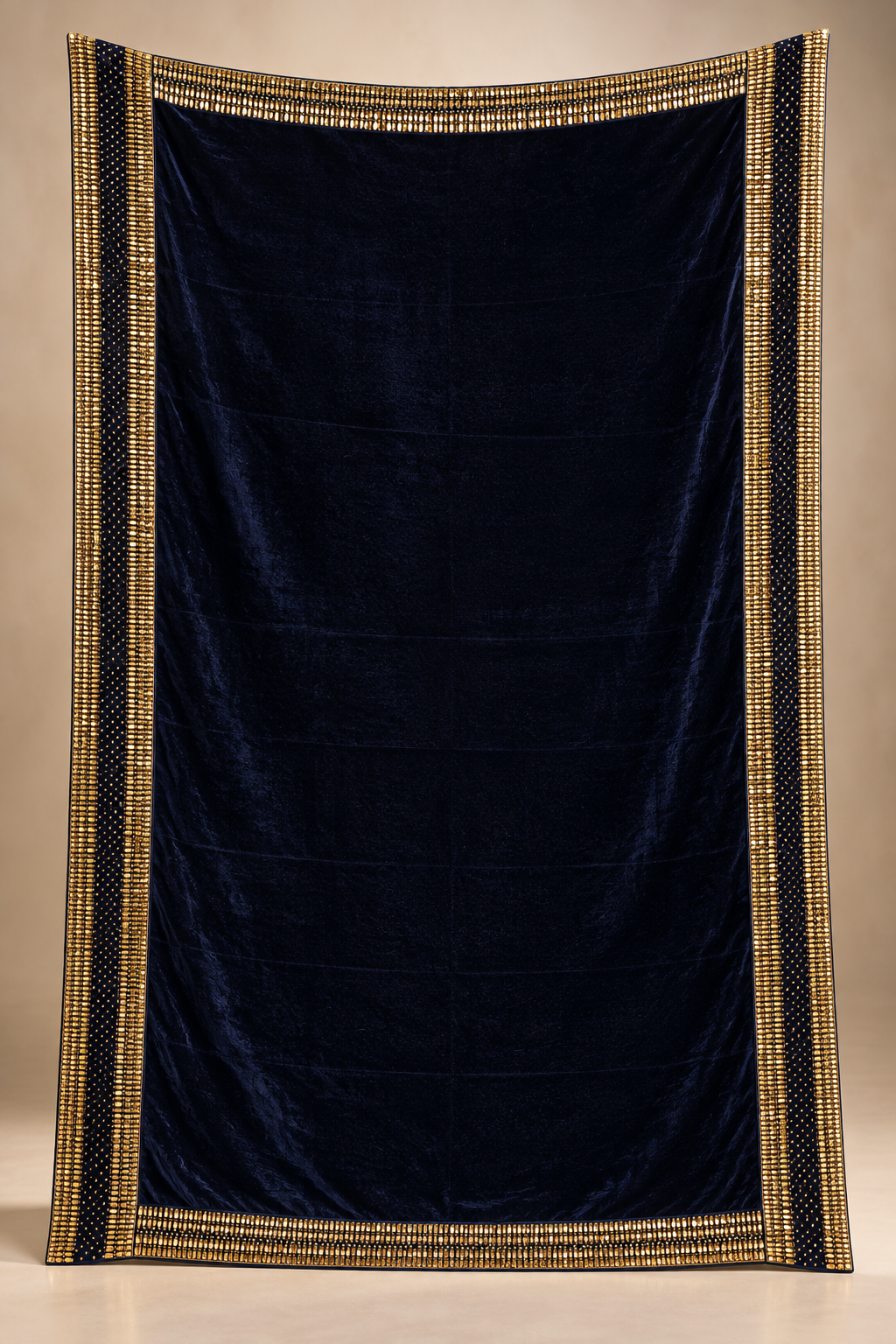 Midnight Noor Navy Blue Velvet Shawl with Gold Border | Rawayat London